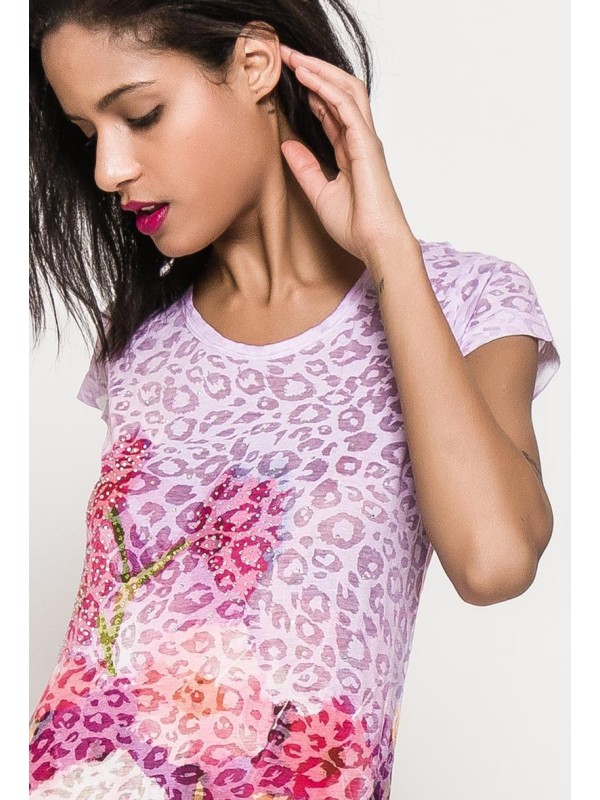 t-shirt burn out fleurs - col rond