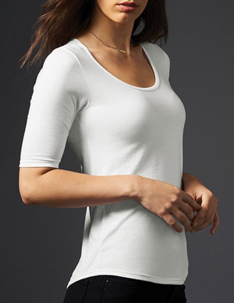 Deep scoop neck, half sleeves tee shirt