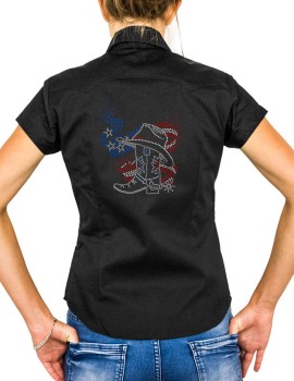 Chemisette western motif country botte américaine