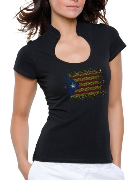 Rhinestone catalan flag - Lady T-shirt "Omega" Style