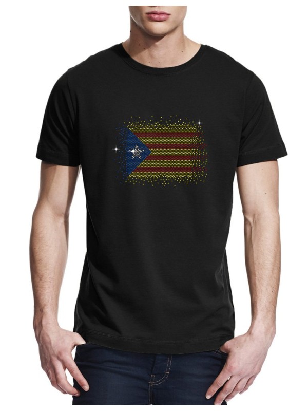 Drapeau catalan en strass - T-shirt homme col rond