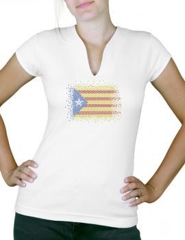 Drapeau catalan en strass- T-shirt femme Col V