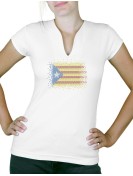 Drapeau catalan en strass- T-shirt femme Col V