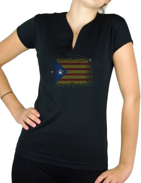 Rhinestone catalan flag - Lady V neck