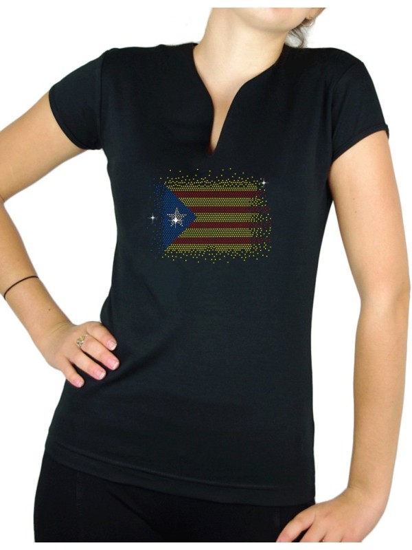 Rhinestone catalan flag - Lady V neck