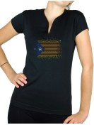 Rhinestone catalan flag - Lady V neck