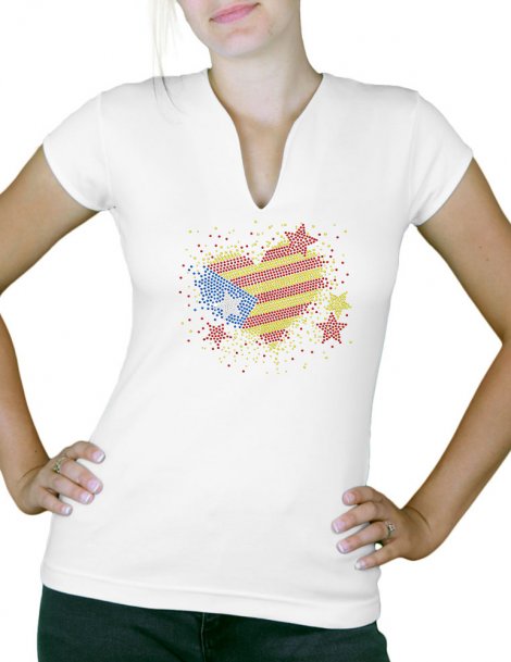 Rhinestone catalan heart - Lady V neck