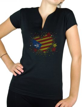 Coeur catalan strass- T-shirt femme Col V