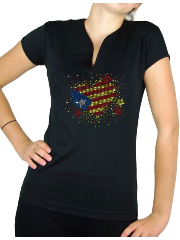 Rhinestone catalan heart - Lady V neck