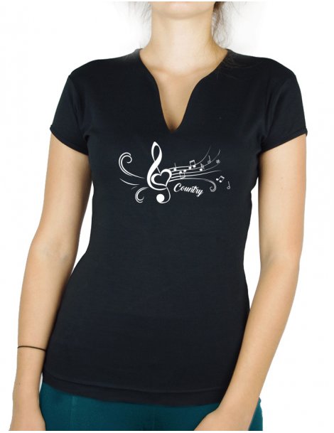 White treble clef- Lady V neck