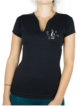 Clé de sol Coeur - T-shirt femme Col V