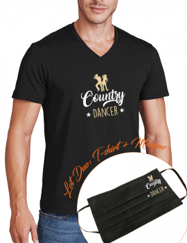 Country Dancer-LOT DUO Tee shirt homme V et masque assorti