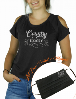 Country Dance - LOT DUO Tee shirt epaule cut et masque