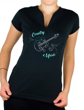 Guitare arabesque - T-shirt femme Col V