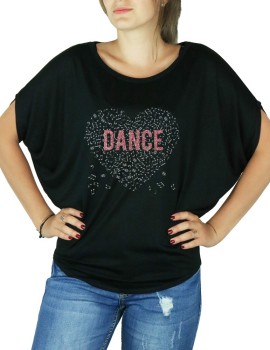 T-shirt chauve souris avec un coeur de note de muisque marqué DANCE