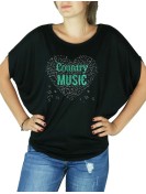 Coeur de musique Country T-shirt femme Manches Chauve Souris