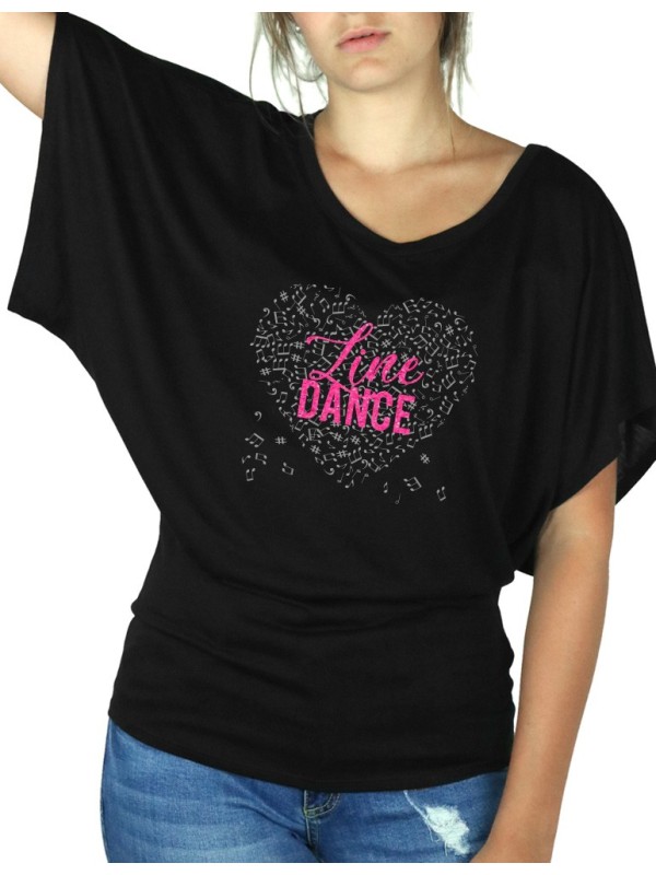 Coeur de musique  LINE Dance - T-shirt femme Manches Papillon