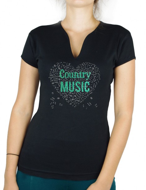 Coeur de musique Country-T-shirt femme col en V