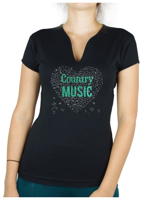 Coeur de musique Country-T-shirt femme col en V
