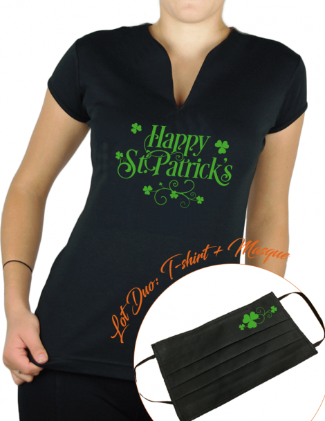 Happy st Patrick - LOT DUO Tee shirt et masque