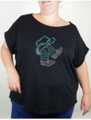 T-shirt femme grande taille avec strass Bottes et chapeau country 