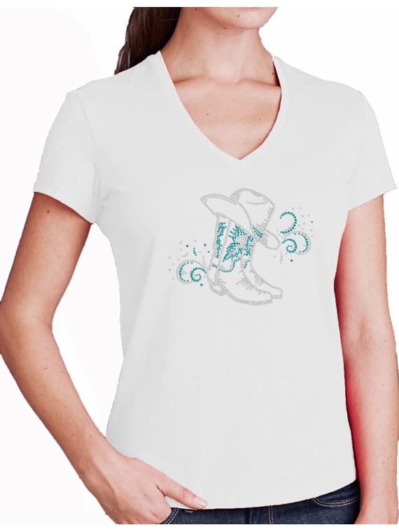 Bottes & arabesques - T-shirt femme Col V