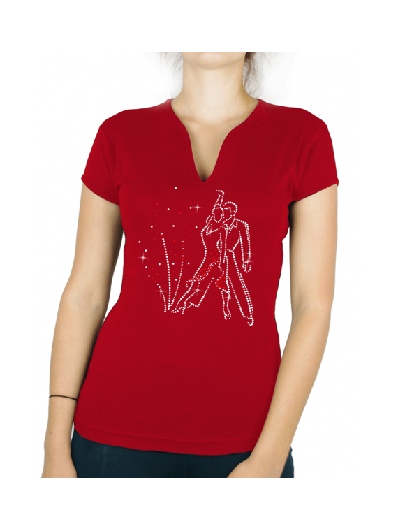 couple de danse danses latines strass rouge