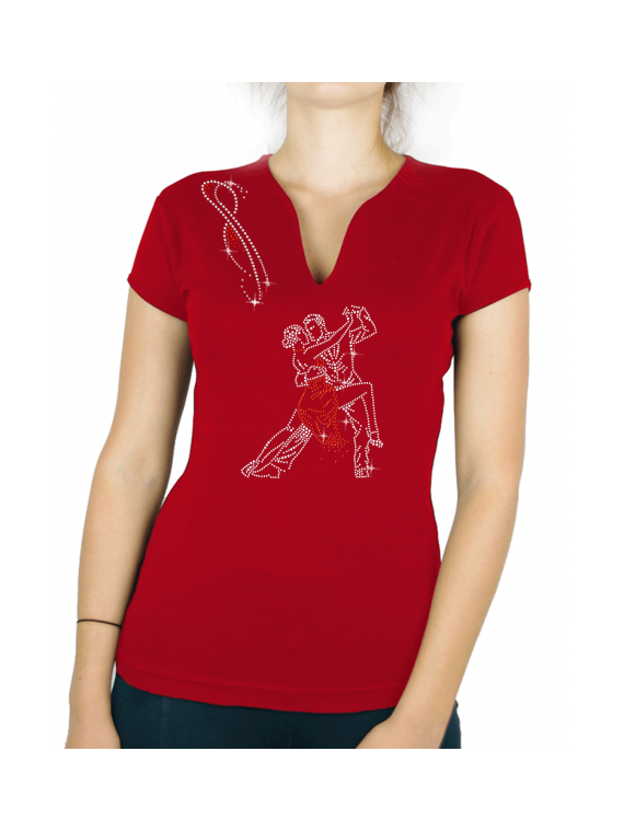 tee shirt couple danseurs tango argentin strass rouge