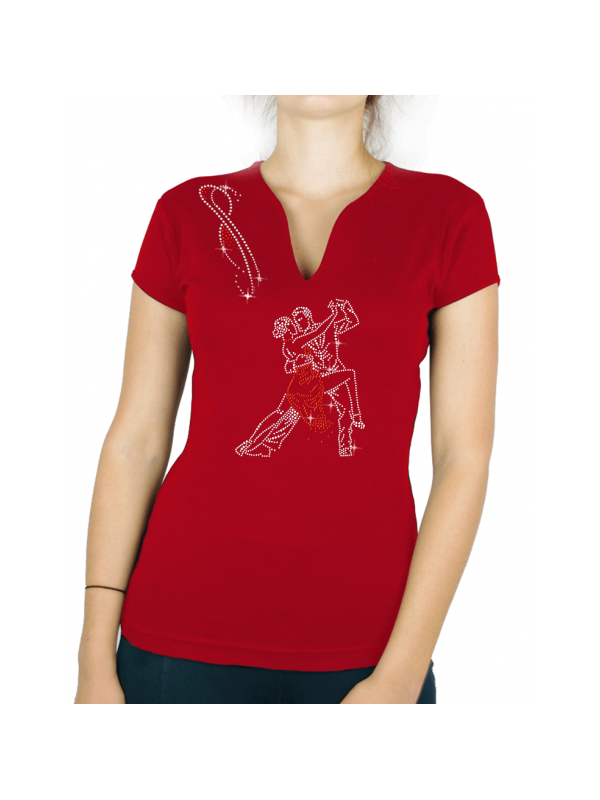 tee shirt couple danseurs tango argentin strass rouge