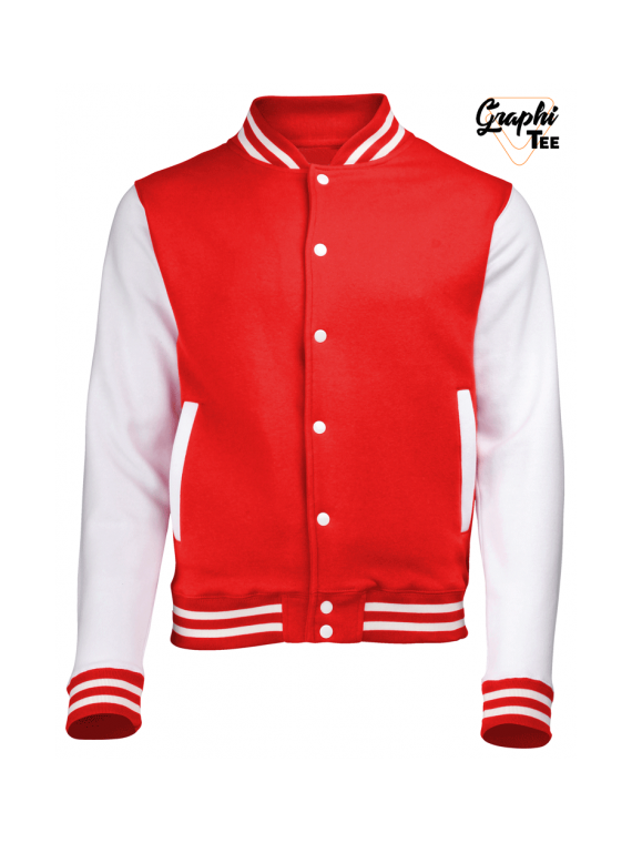 Veste college rouge, teddy manches blanche
