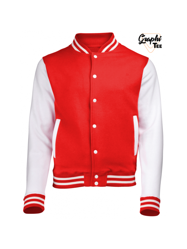 Veste college rouge, teddy manches blanche