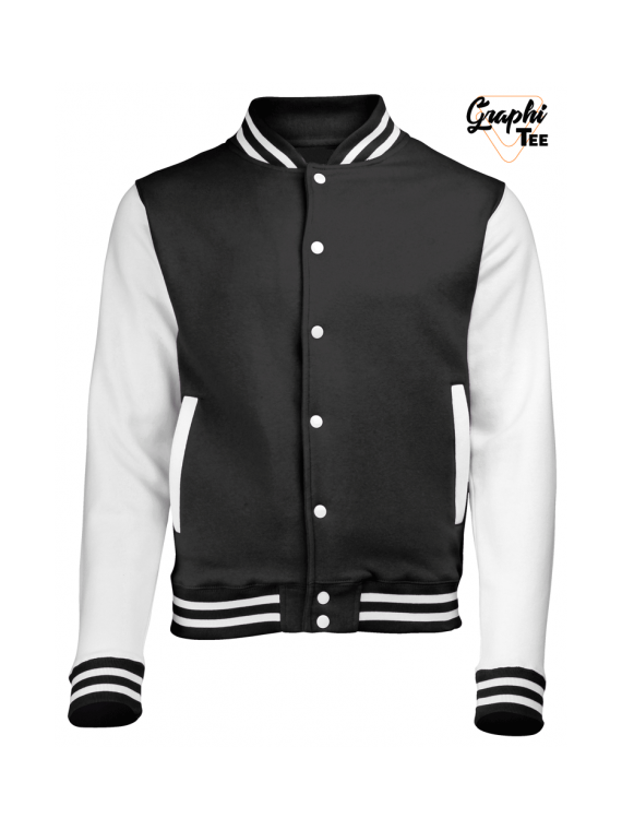 Veste college noir, teddy manches blanche