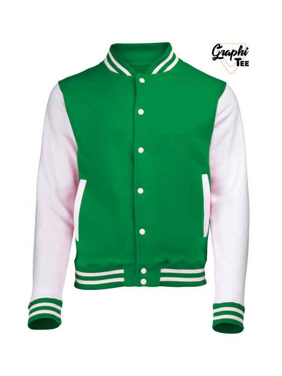 Veste college vert, teddy manches blanche