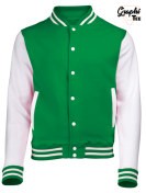 Veste college vert, teddy manches blanche