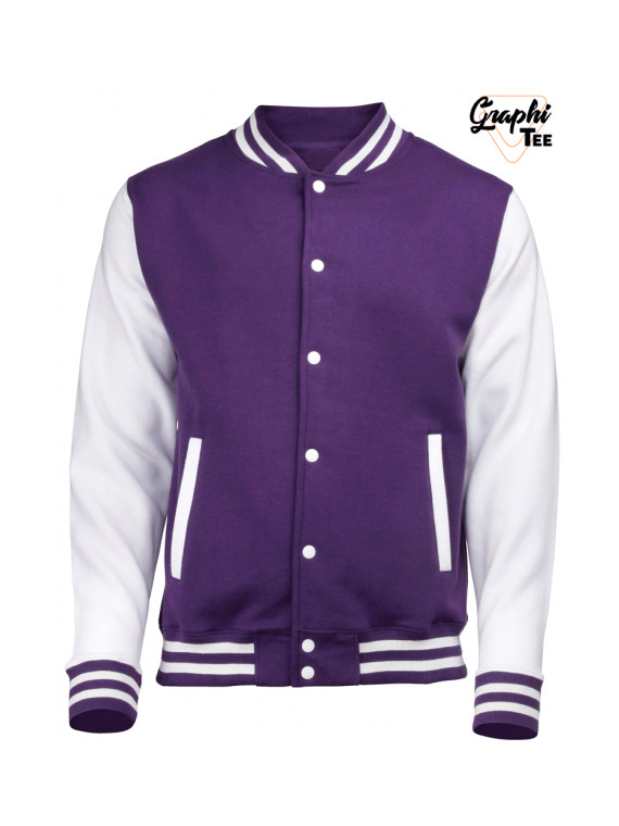 Veste college violet, teddy manches blanche