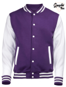 Veste college violet, teddy manches blanche