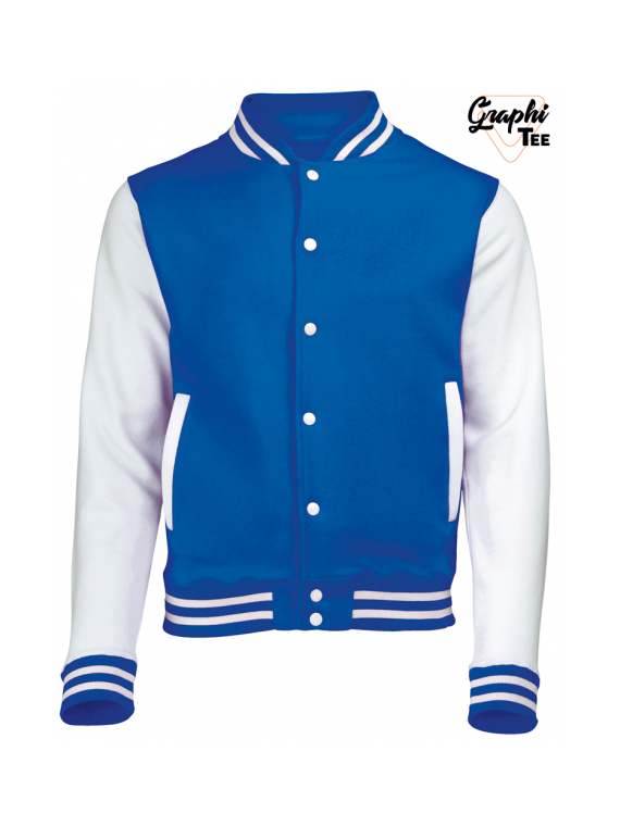 Veste college blue royal, teddy manches blanche