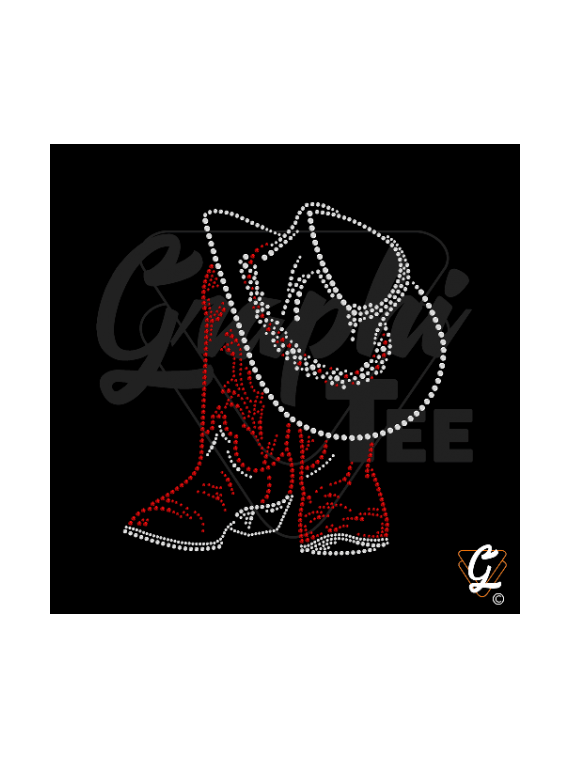 Santiags et chapeau motif strass  rouge