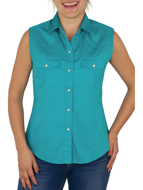 Chemise Femme Sans Manche Uni turquoise