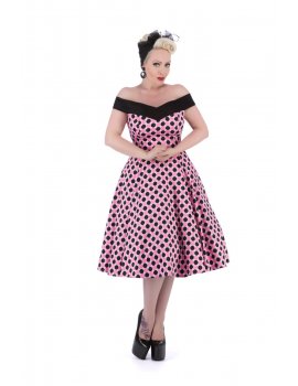 Robe - 50s Dolores Black Pink Polka Dot V