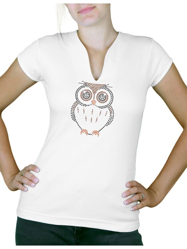 Hibou strass - T-shirt femme Col V