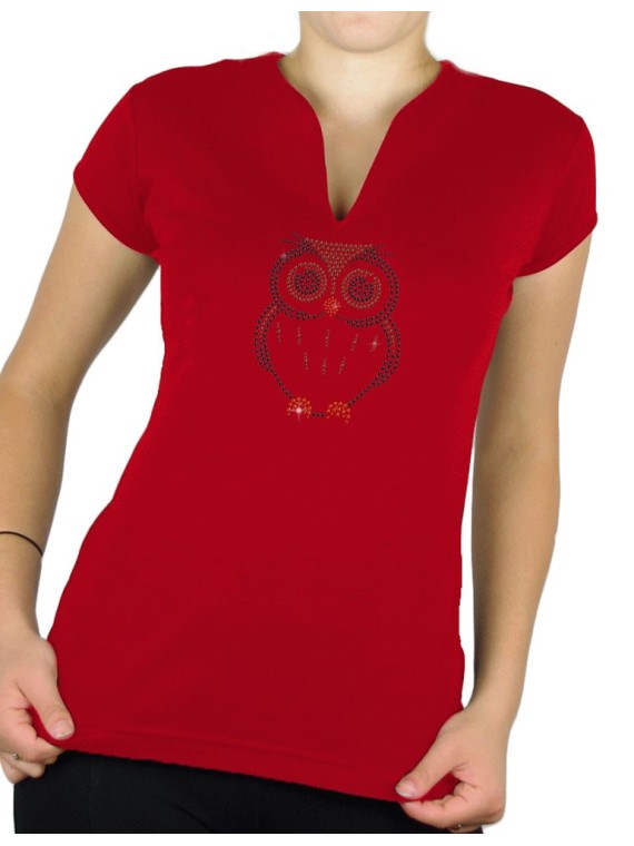 Hibou strass - T-shirt femme Col V
