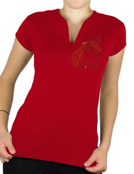 Pony rhinestone - Women's V-neck T-shirt