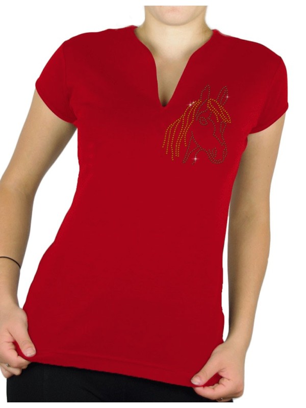 Pony rhinestone - Women's V-neck T-shirt