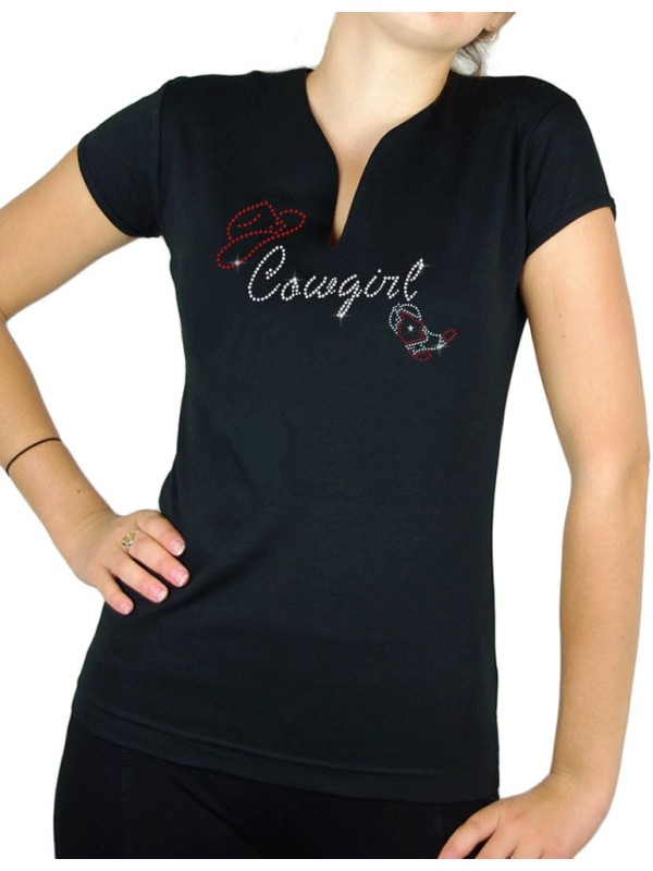 Cowgirl strass - T-shirt femme Col V rouge