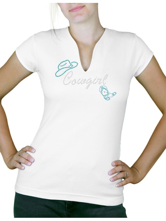 Cowgirl boots strass - T-shirt femme Col V