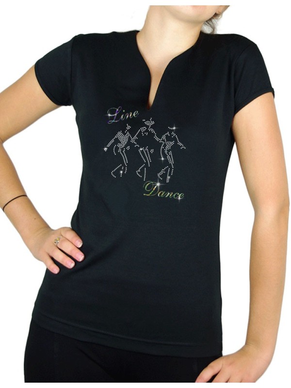 danseur line dance strass - T-shirt femme Col V