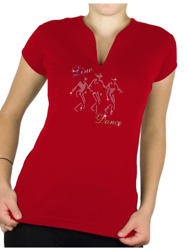 danseur line dance strass - T-shirt femme Col V