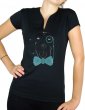 Chien monocle strass - T-shirt femme Col V
