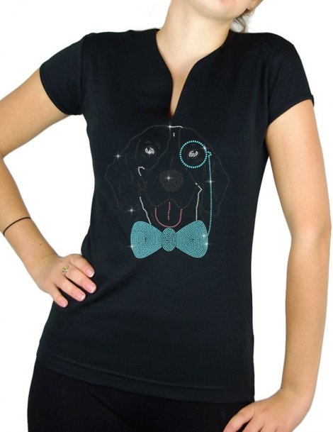 Dog monocle rhinestone - Women's T-shirt Col V